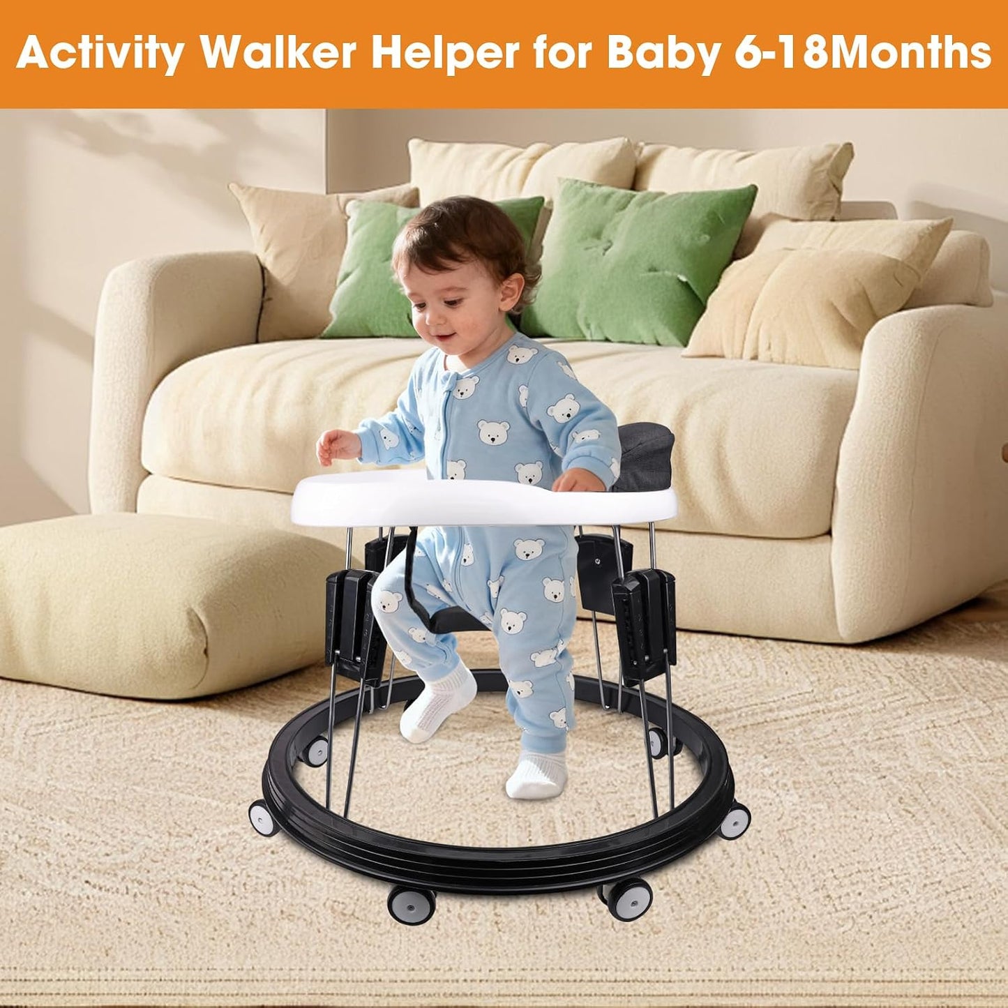 Alivio Foldable Baby Walker with 9-Level Height Adjustment