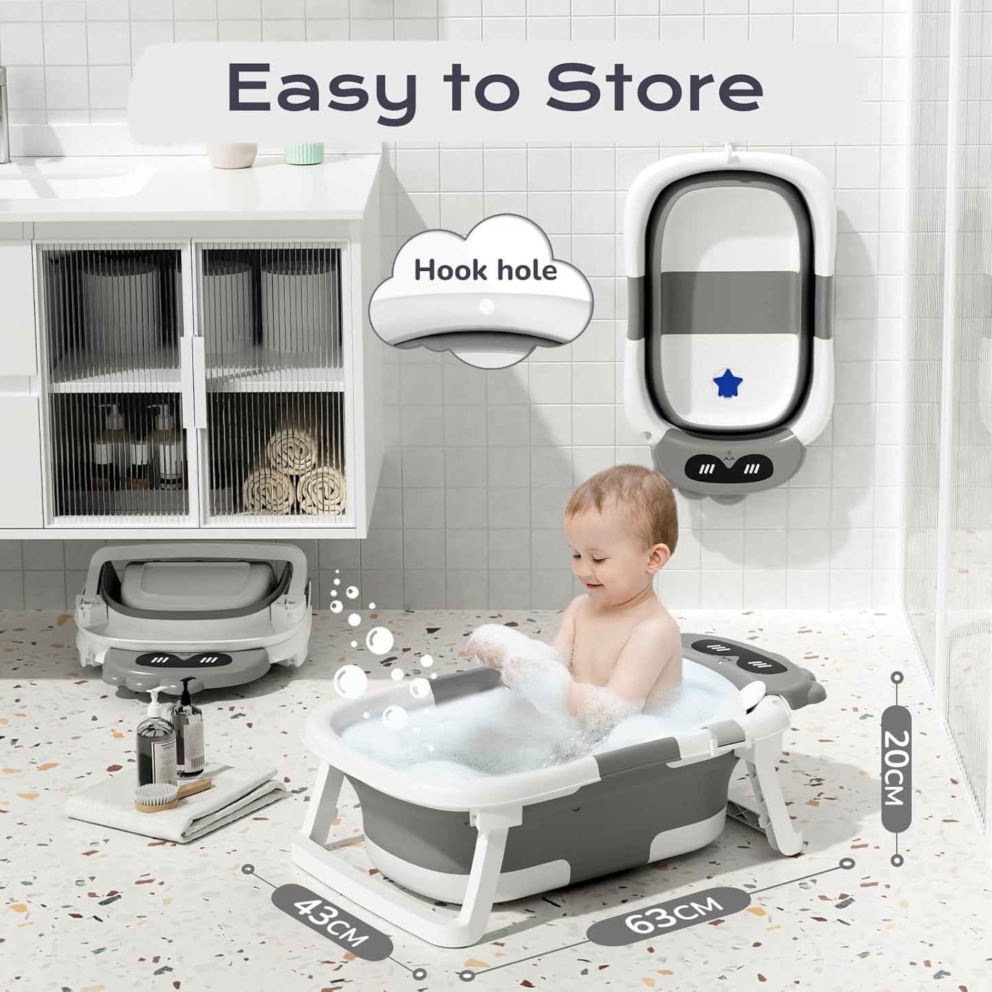 COOSEYA Foldable Baby Bath Tub Essentials for Newborn