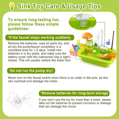 Play Sink with Running Water,Kids Sink Toy with Automatic Water Cycle System,Sink Fishing Game Toy with Food Kitchen Accessories,Kids Role Play Dress Up Dishwasher Toys for Boys and Girls Present