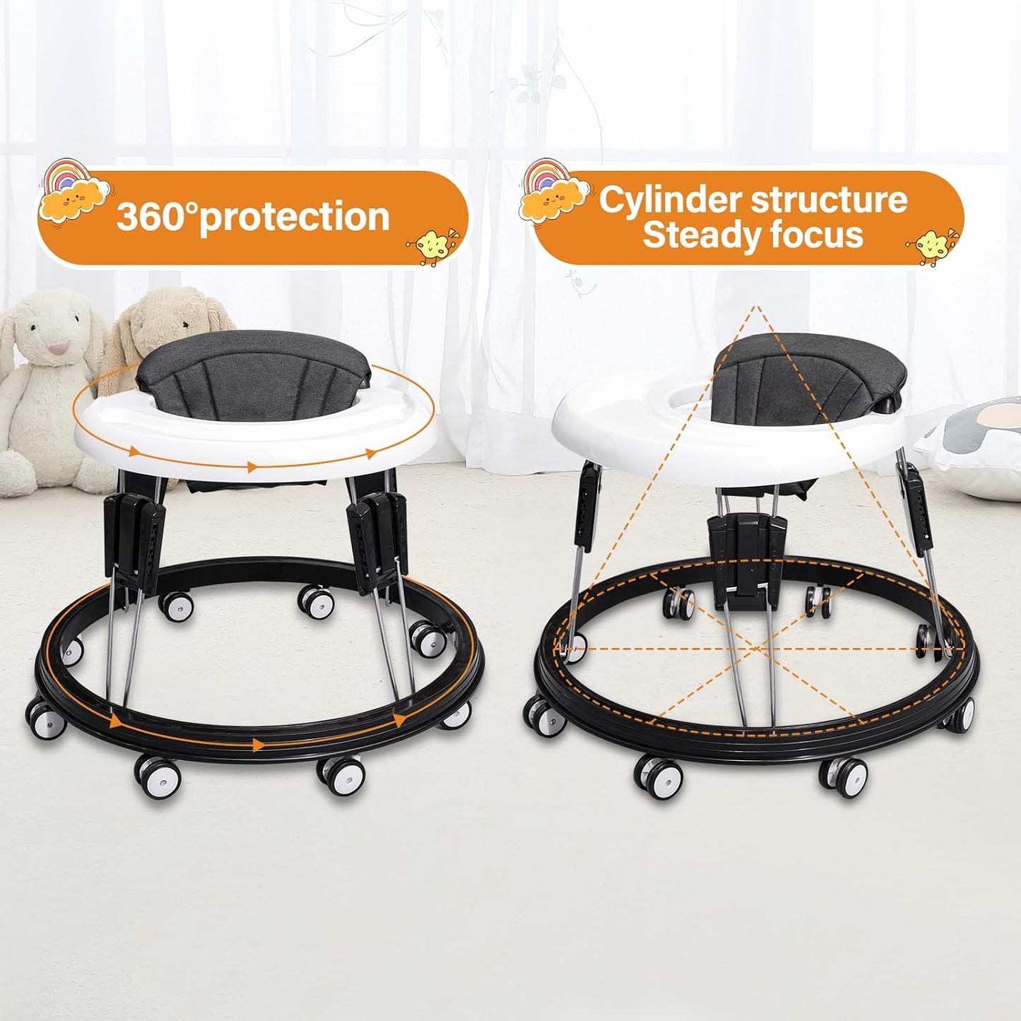 Alivio Foldable Baby Walker with 9-Level Height Adjustment