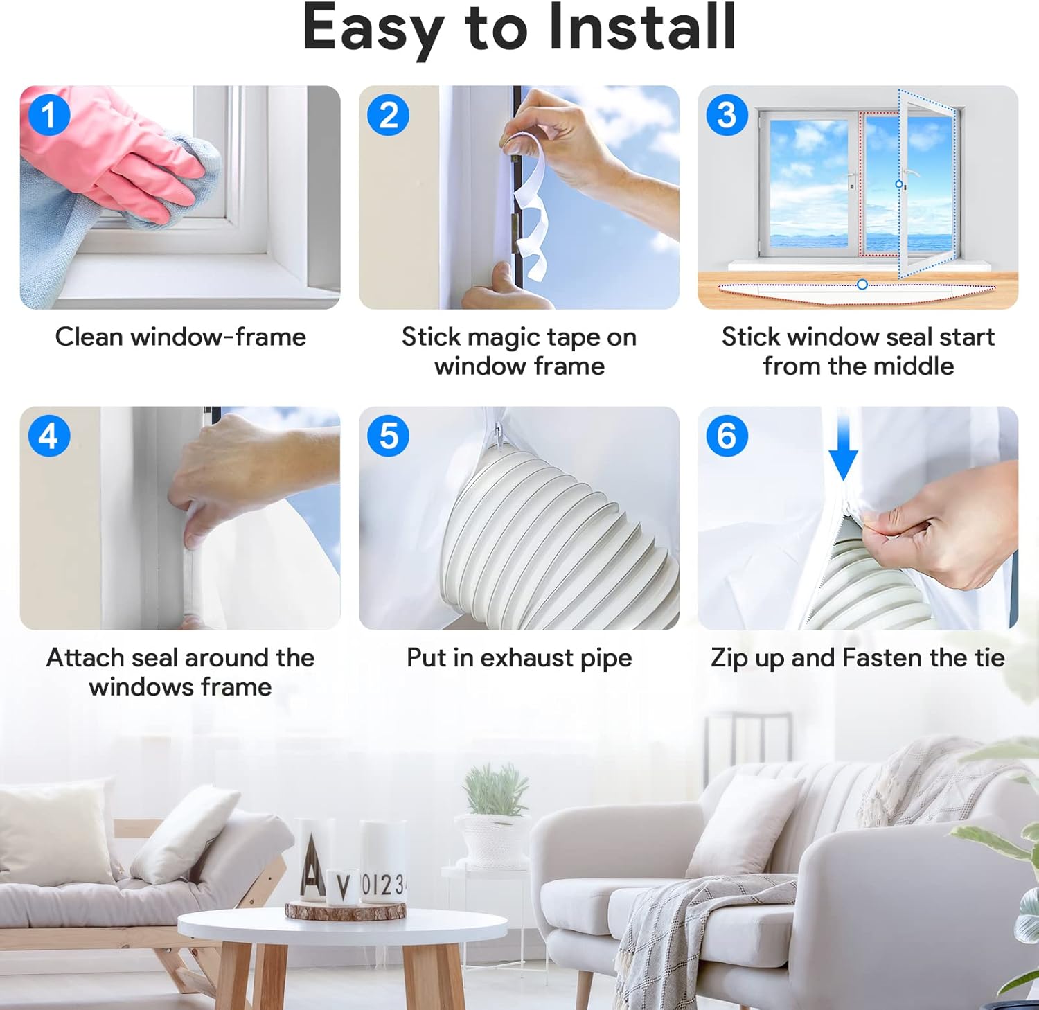 MOEGFY Air Conditioner Window Seal, Upgraded Aircon Window Seal for Mobile Air Conditioner Unit and Tumble Dryer 400cm/158Inch, Portable Air Conditioning Window Kit, Hot Air Stop Air Exchange Guards | water proof