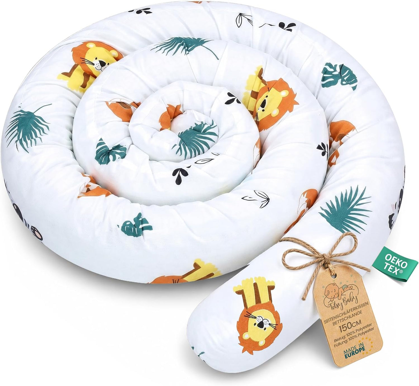Totsy Baby XXL bed snake, bed pillow, nursing pillow, bed roll, bed guard, decorative pillow, bed border, snake XL handmade Navy blue with rainbow 300 cm certificat Oeko-Tex