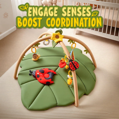 Leaf Tummy Time Baby Play Mat, Activity Gym w/7 Toys 0-18M Washable Oversize Infant Mat | Pure Cotton, Oversized & Comfy,Easy Assemble & Disassemble.Must-have for Newborn All-round Early Development