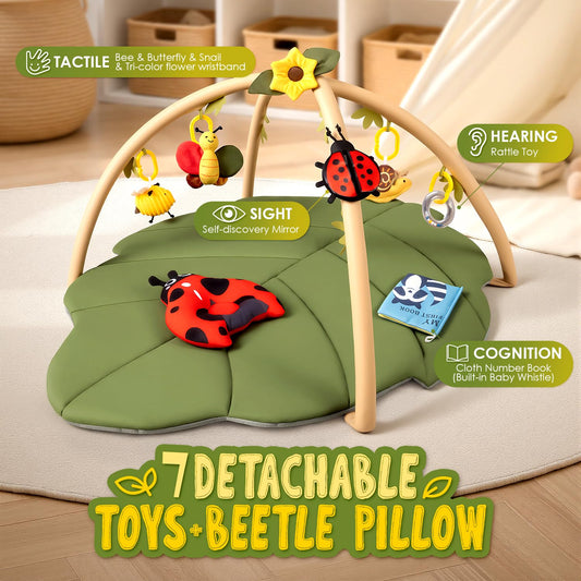 Leaf Tummy Time Baby Play Mat, Activity Gym w/7 Toys 0-18M Washable Oversize Infant Mat | Pure Cotton, Oversized & Comfy,Easy Assemble & Disassemble.Must-have for Newborn All-round Early Development
