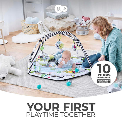 Kinderkraft Baby Playmat SMARTPLAY, Educational Mat, Activity Play Gym, with Ajustable Fitness Frame, Playpen Function, Accessories, Hanging Rattle, 5 Toys, 30 Balls, for Newborn, Suitable from Birth