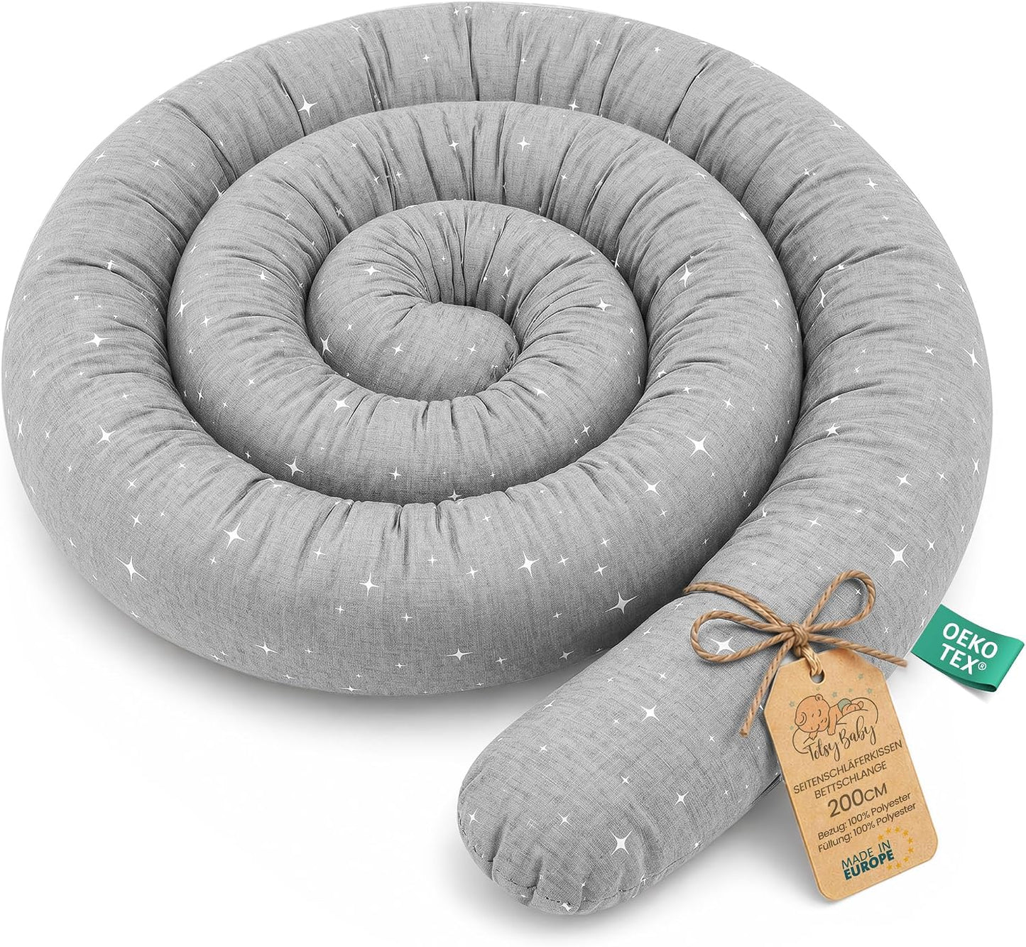 Totsy Baby XXL bed snake, bed pillow, nursing pillow, bed roll, bed guard, decorative pillow, bed border, snake XL handmade Navy blue with rainbow 300 cm certificat Oeko-Tex