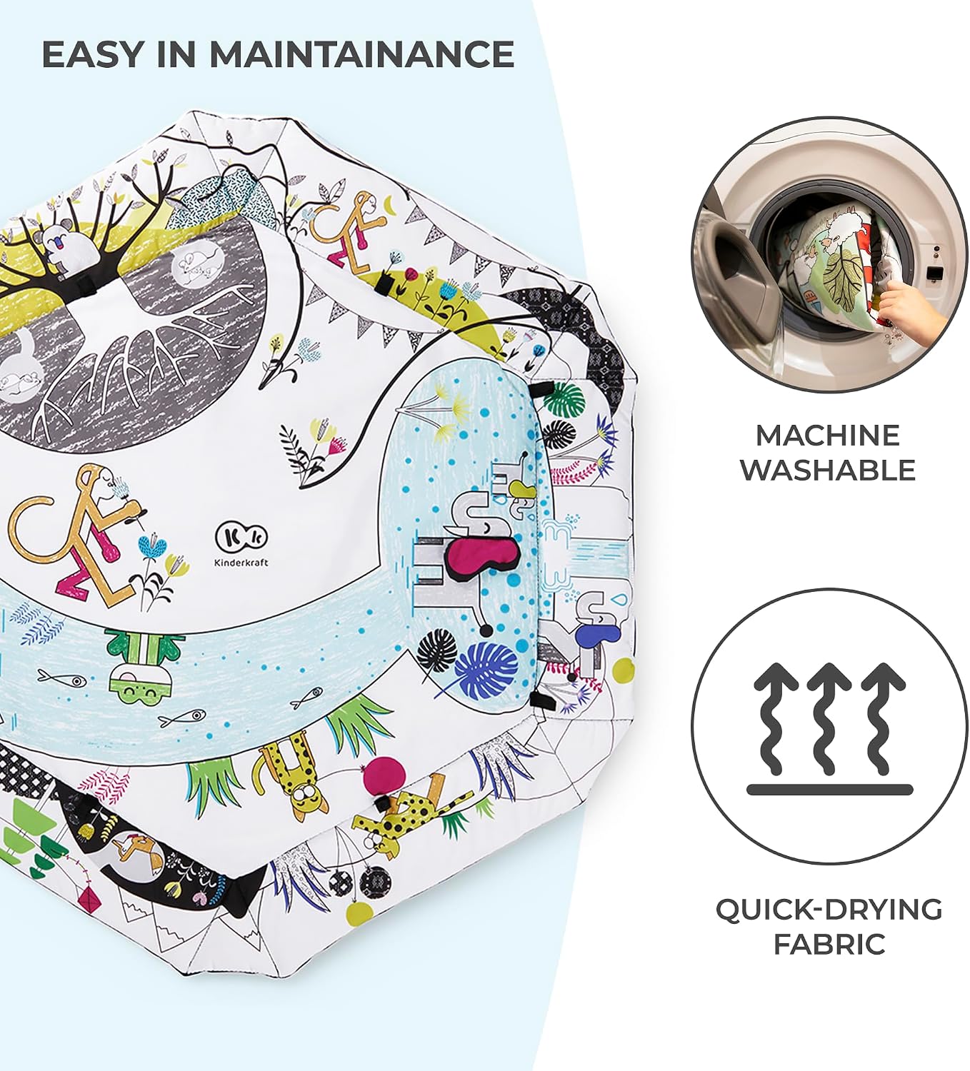 Kinderkraft Baby Playmat SMARTPLAY, Educational Mat, Activity Play Gym, with Ajustable Fitness Frame, Playpen Function, Accessories, Hanging Rattle, 5 Toys, 30 Balls, for Newborn, Suitable from Birth
