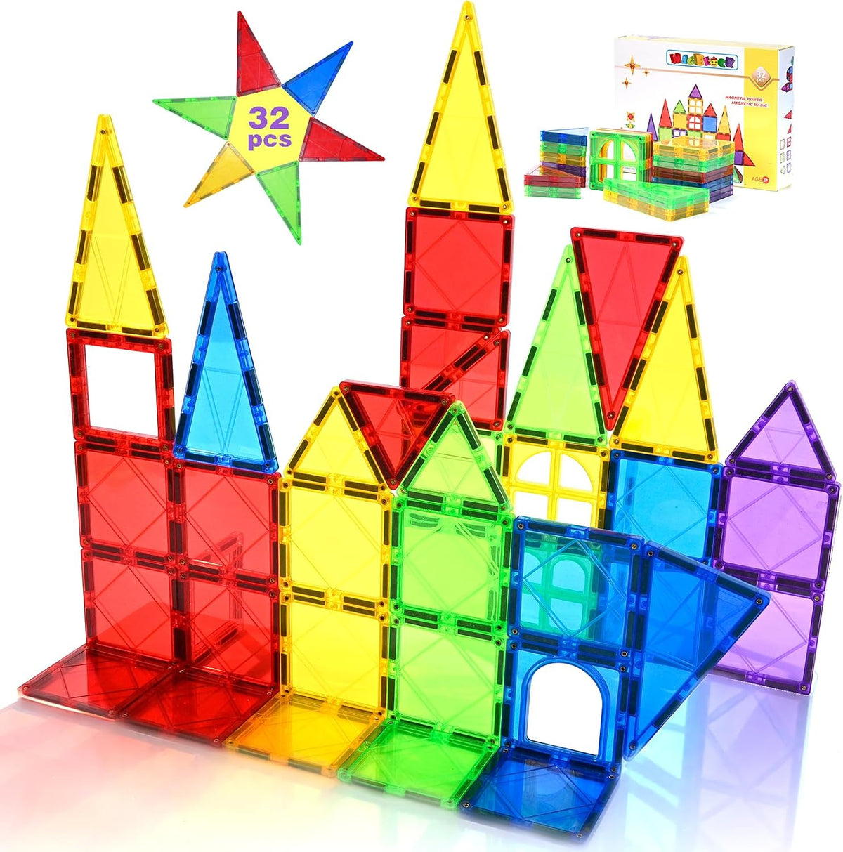 MAGBLOCK 100 Piece Magnetic Tiles,Building Blocks for Kids 3+