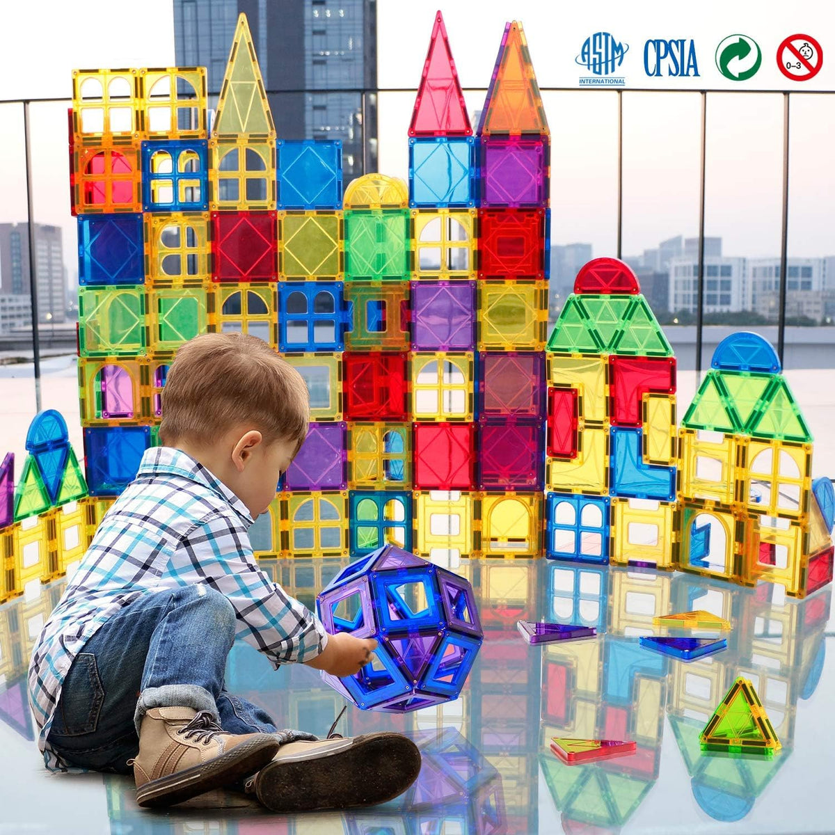 MAGBLOCK 100 Piece Magnetic Tiles,Building Blocks for Kids 3+