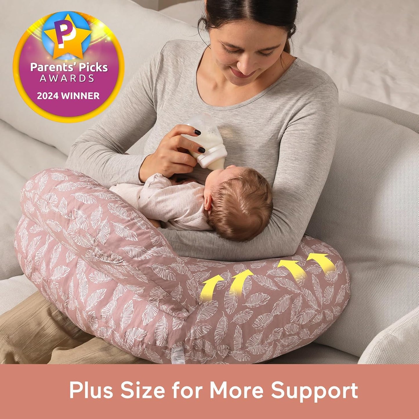 momcozy Nursing Pillow, Ergonomic Breastfeeding Support, Pink | Safety Guard For Baby, Comfortable Feeding Positions For Parents, Versatile Use For Bottle Feeding, Removable Cotton Cover