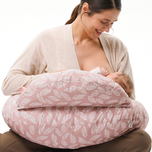 momcozy Nursing Pillow, Ergonomic Breastfeeding Support, Pink | Safety Guard For Baby, Comfortable Feeding Positions For Parents, Versatile Use For Bottle Feeding, Removable Cotton Cover
