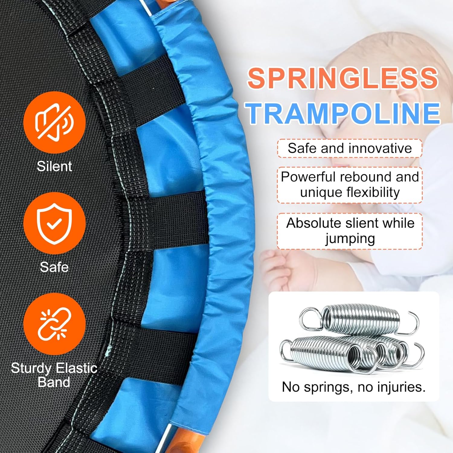 ATIVAFIT 36''Foldable Rebounder Band Big Handle Trampoline for Toddlers Kids With Super Safety Pad Foam Handle Oxford Padded Noise-Free Kids Cover Fun for Kids Indoor/Outdoor for 3-6 years old
