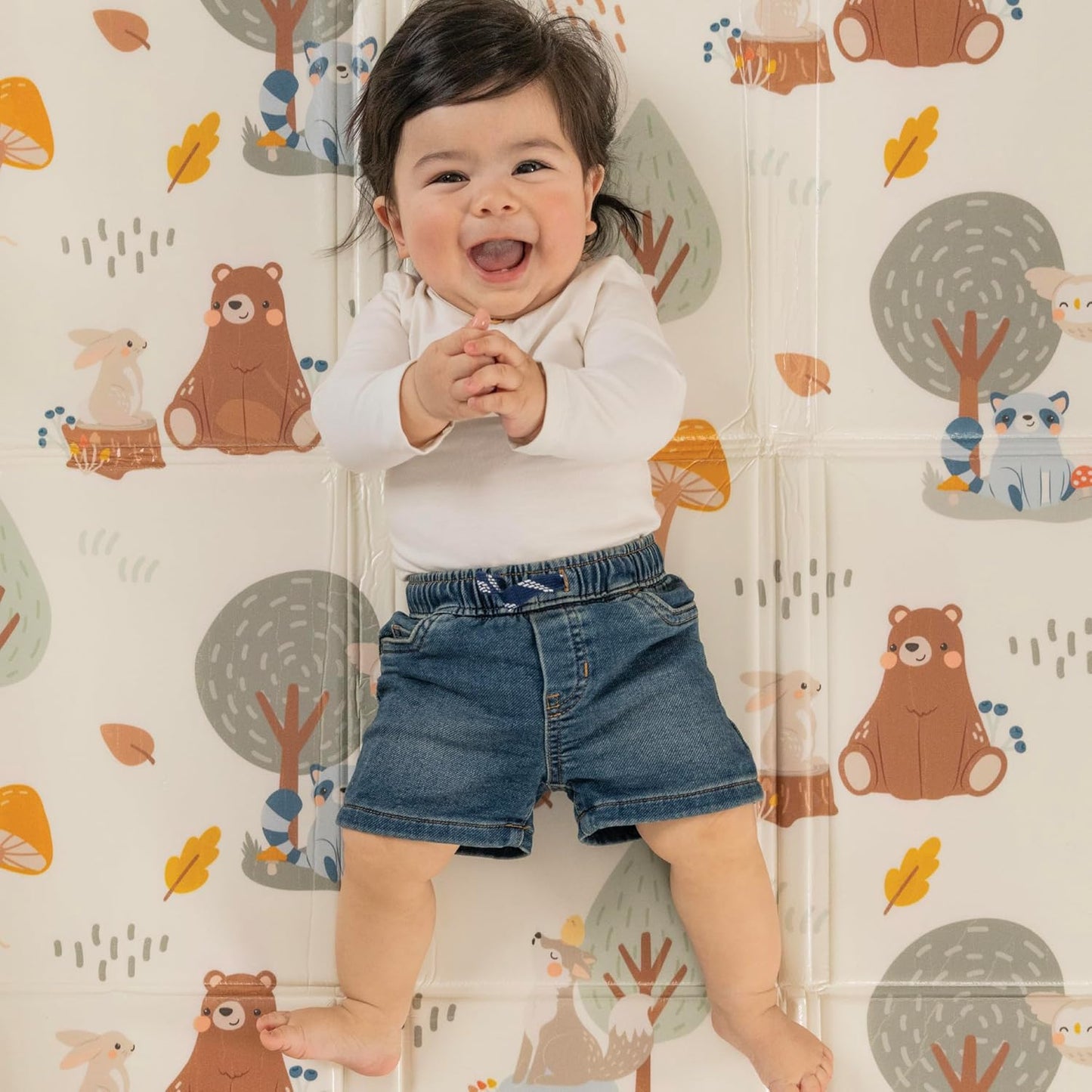 Infantino Foldable Soft Foam Mat, Baby Play Mat, Extra Large, Double-Sided Cushioned Portable, Fold-Up Sides, Non Slip Crawling for Infants & Toddlers, Woodland