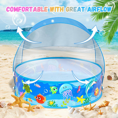 Baby Pool with Canopy Foldable Kiddie Pool with Sun Shade Pools for Toddlers Baby Beach Essentials Pop Up Tent Swimming Wading Pools Portable Summer Water Play for Indoor Outdoor Beach Backyards