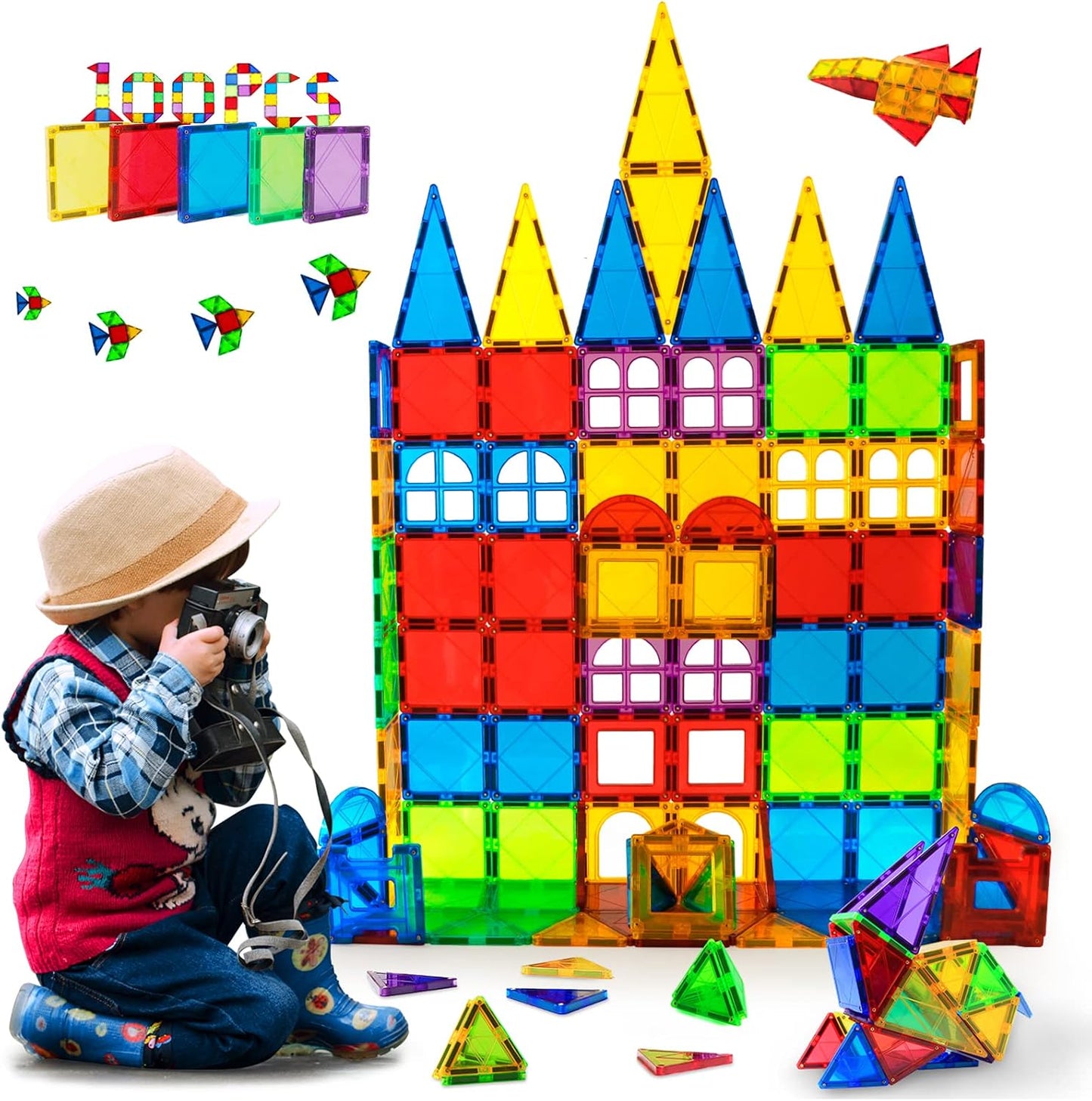 MAGBLOCK 100 Piece Magnetic Tiles,Building Blocks for Kids 3+
