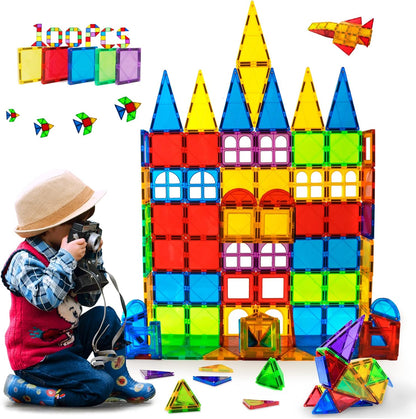 MAGBLOCK 100 Piece Magnetic Tiles,Building Blocks for Kids 3+