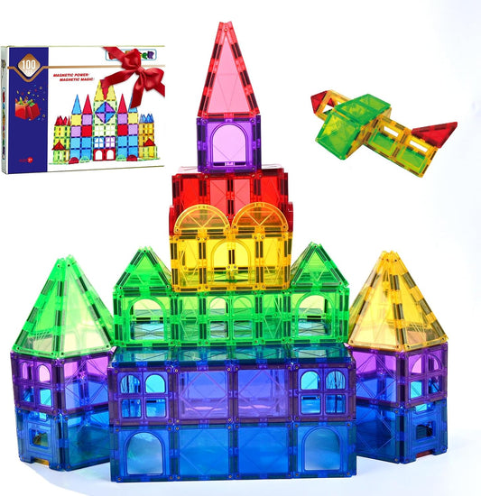 MAGBLOCK 100 Piece Magnetic Tiles,Building Blocks for Kids 3+