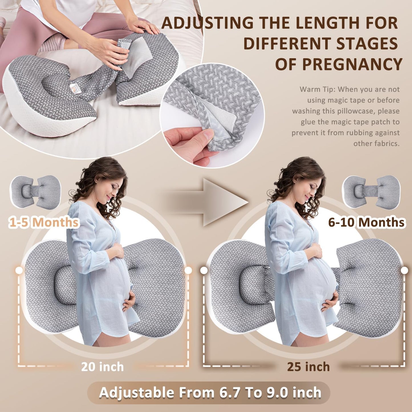 Chilling Home Pregnancy Pillows for Sleeping, Maternity Pillow for Belly, Adjustable and Portable Maternity Body Pillows for adults with Breathable Cover(Grey)