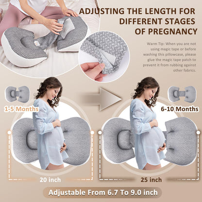 Chilling Home Pregnancy Pillows for Sleeping, Maternity Pillow for Belly, Adjustable and Portable Maternity Body Pillows for adults with Breathable Cover(Grey)