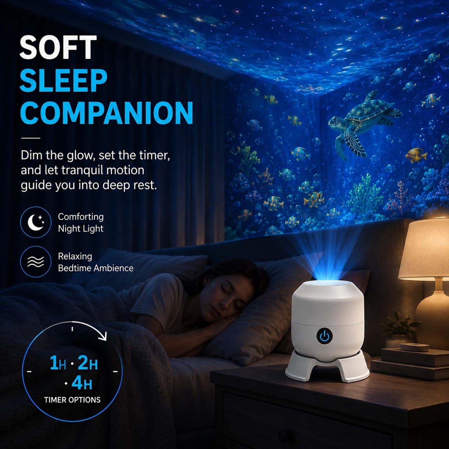 Dynamic 360° Rotating Ocean Wave Projector Night Light, HD Galaxy Starry Ceiling Light for Bedroom, Meditation, Relaxing Room Decor, Plug & Play USB Lamp