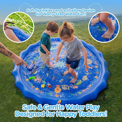 KiddoSpace Splash Pad for Kids – Non-Slip Outdoor Water Play Mat with Learning Designs