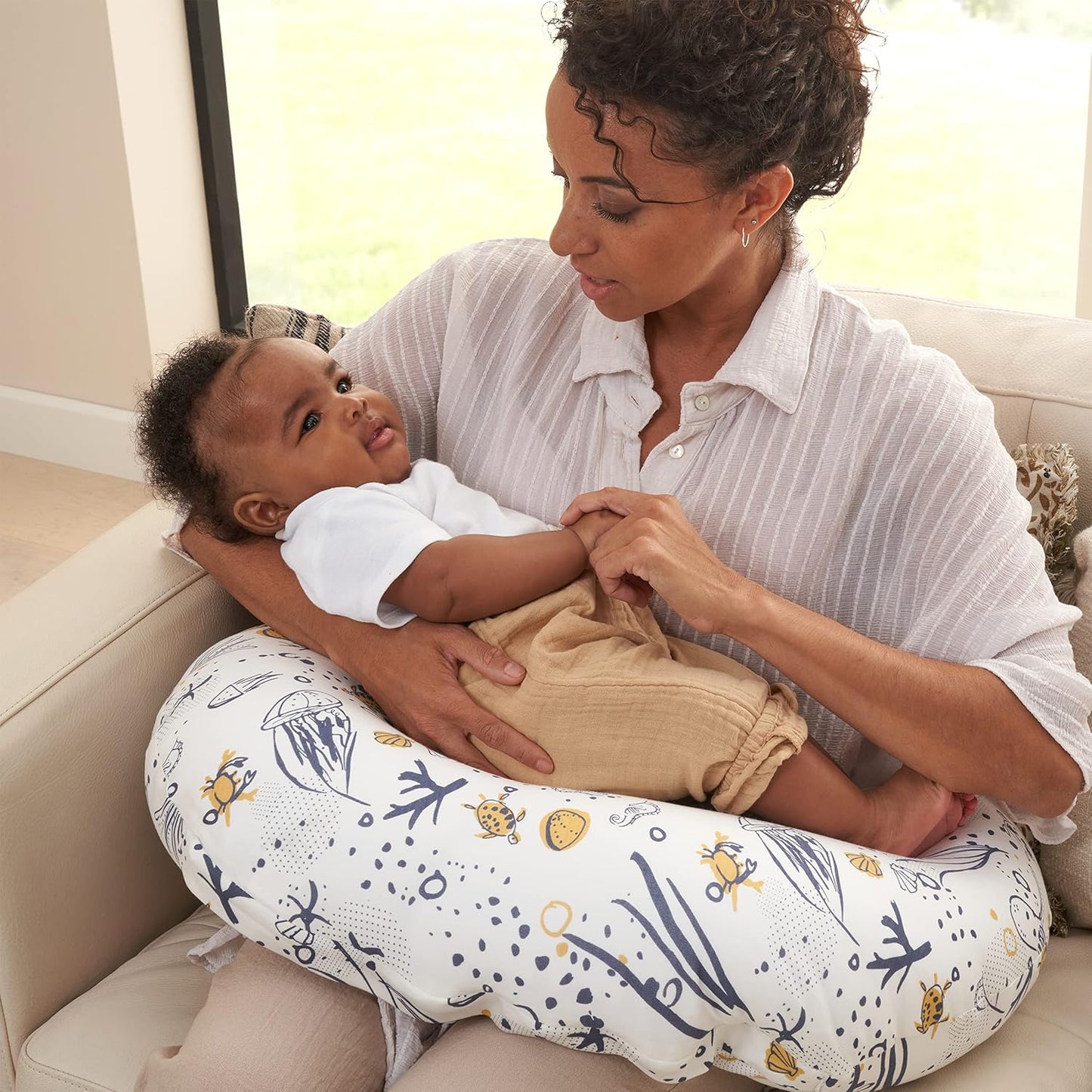 Tutti Bambini Breastfeeding Pillow | Bean-Filled Bamboo Cotton Maternity Pillow, Supportive & Ergonomic Design, Hands-Free Feeding, 55x42cm | Our Planet