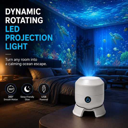 Dynamic 360° Rotating Ocean Wave Projector Night Light, HD Galaxy Starry Ceiling Light for Bedroom, Meditation, Relaxing Room Decor, Plug & Play USB Lamp