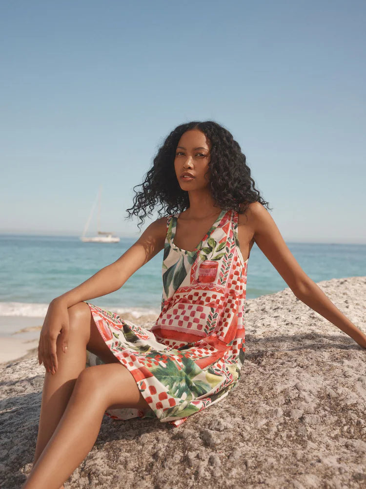 Sicilian Graphic Sleeveless V-Neck Slouch Dress