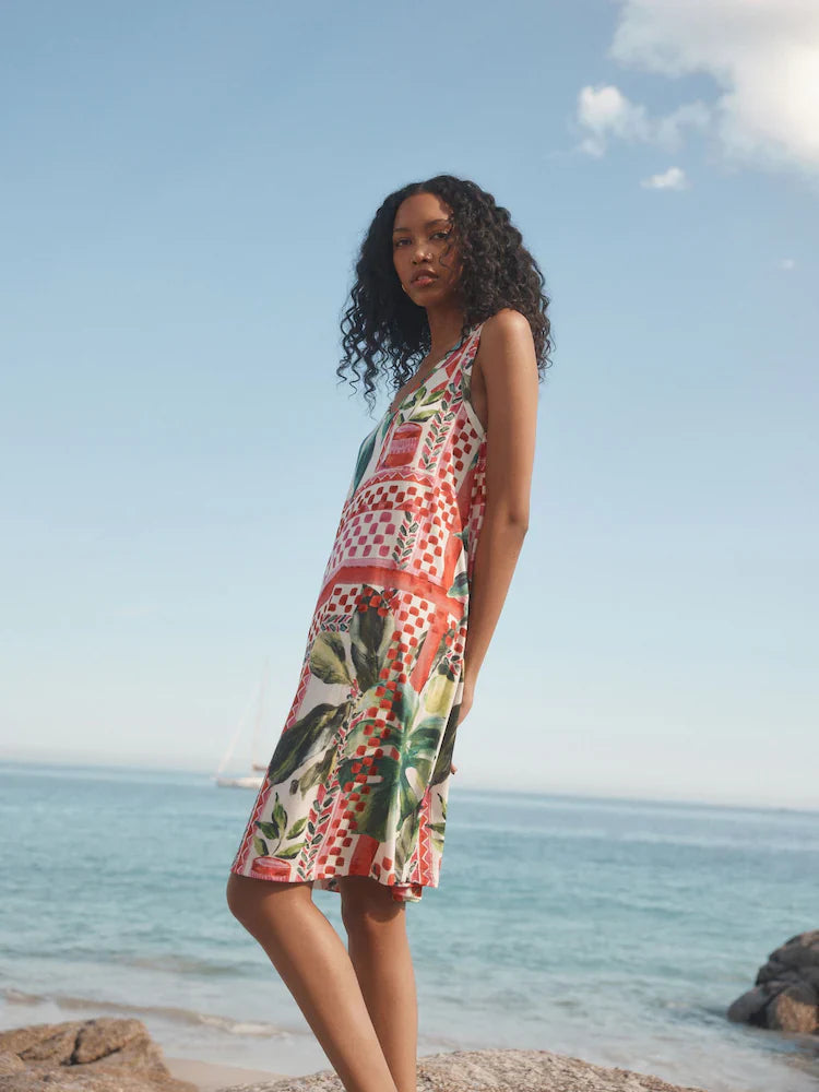 Sicilian Graphic Sleeveless V-Neck Slouch Dress