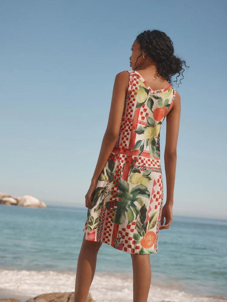 Sicilian Graphic Sleeveless V-Neck Slouch Dress