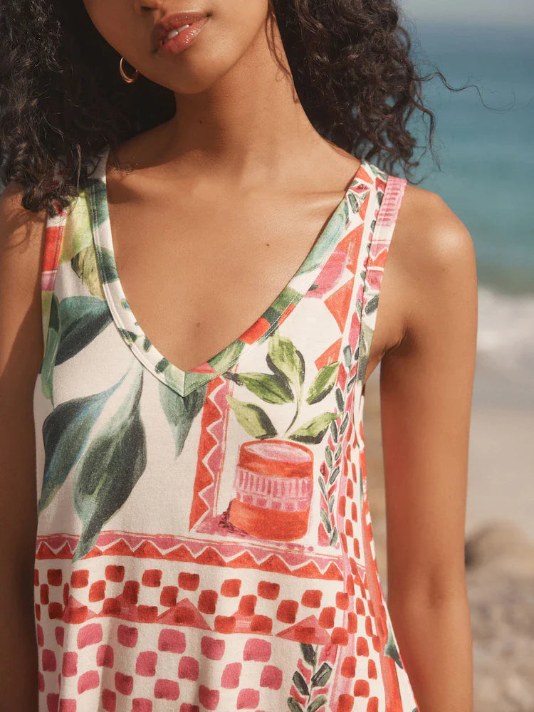 Sicilian Graphic Sleeveless V-Neck Slouch Dress