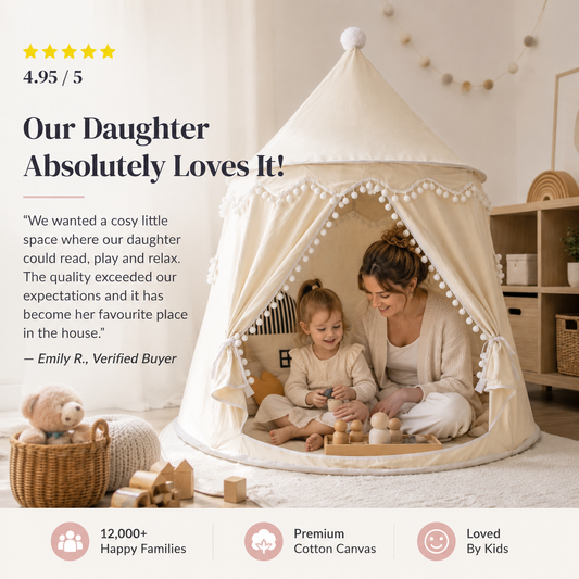 DreamHaven Canvas Play Teepee | Kids Indoor Tent & Reading Nook
