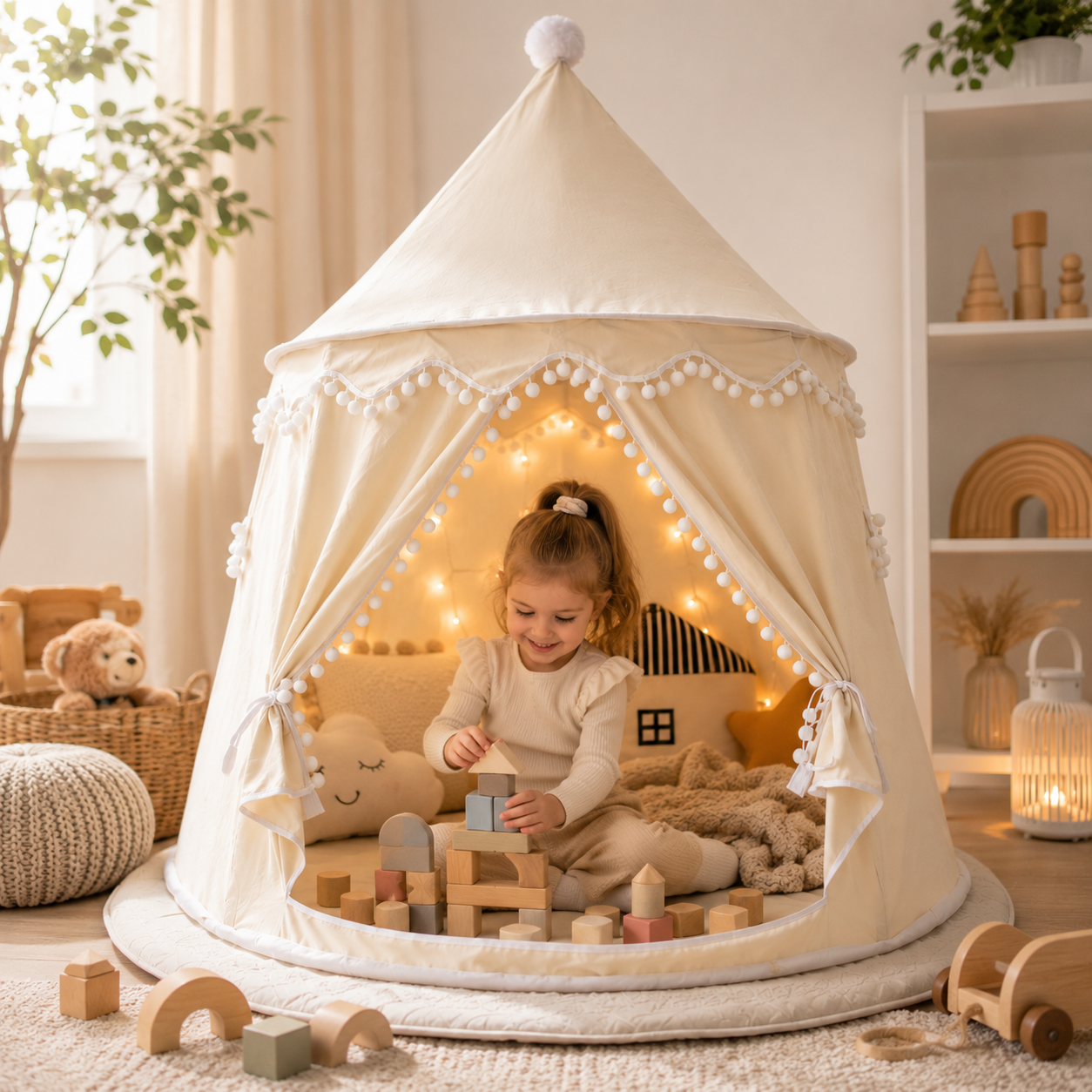 DreamHaven Canvas Play Teepee | Kids Indoor Tent & Reading Nook