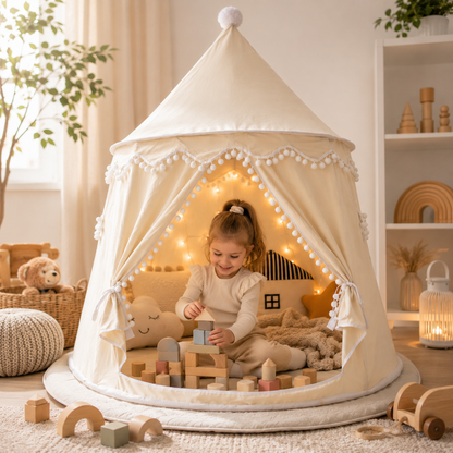 DreamHaven Canvas Play Teepee | Kids Indoor Tent & Reading Nook