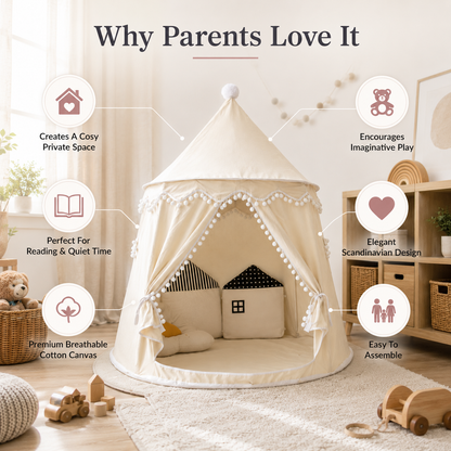 DreamHaven Canvas Play Teepee | Kids Indoor Tent & Reading Nook