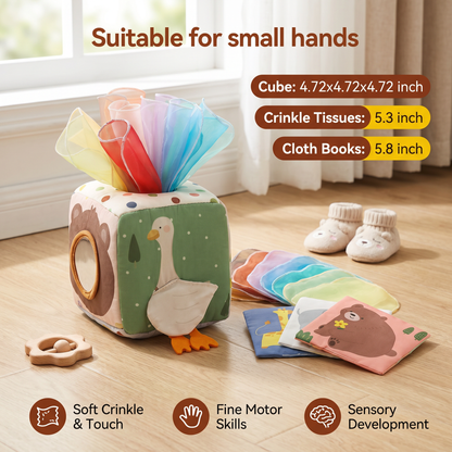 Montessori Baby Sensory Tissue Box – Soft Crinkle & Touch Activity Toy