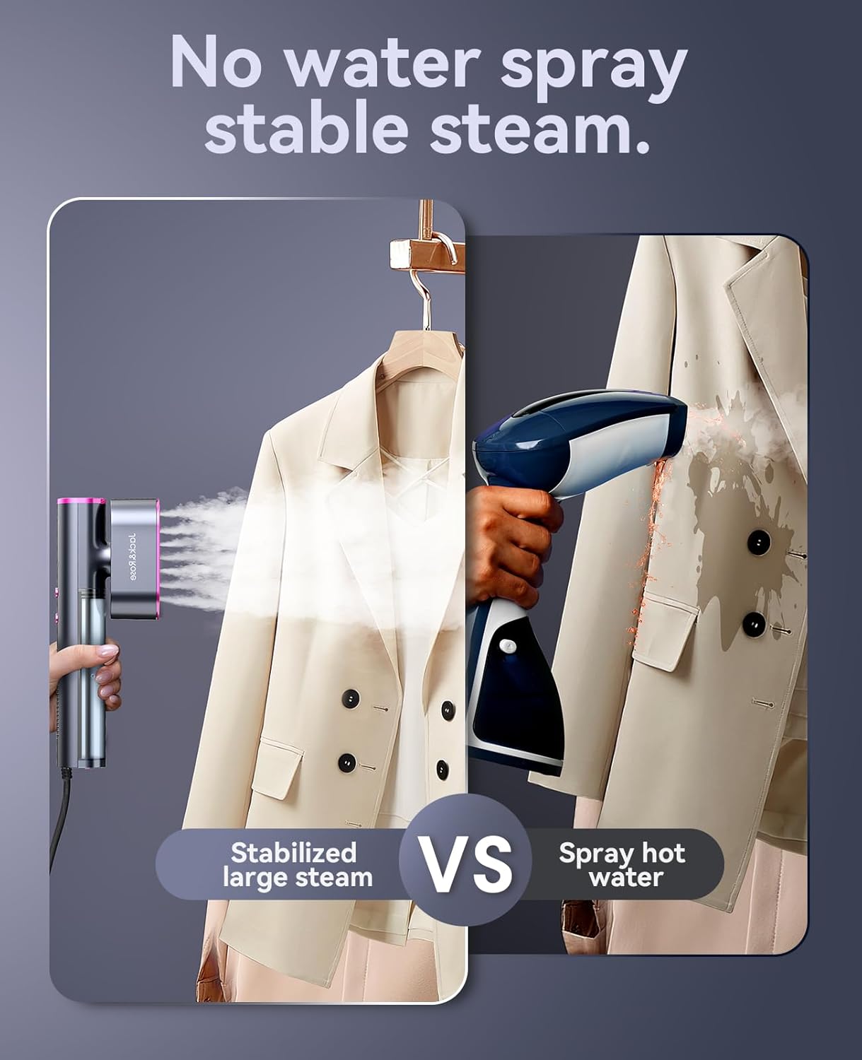 Jack ＆ Rose Travel Steamer for Clothes,100-220V Portable Iron,15s Heat Up,Steamer ＆ Iron 2 In 1, Travel Size,Large Ceramic Heat Panel,for Global and Europe 3