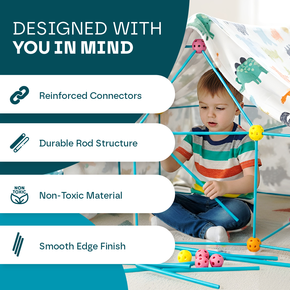Aeroflux Kids DIY Fort STEM Building Kit Toy - 72Pcs or 144Pcs DIY - Play House, Secret Base