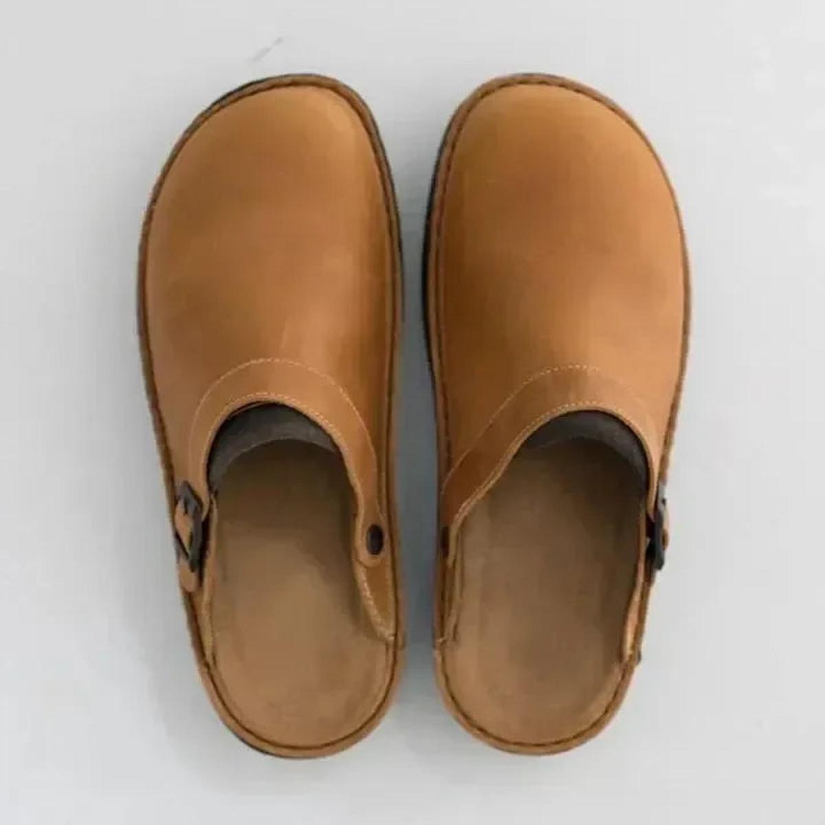 Orthopaedic Leather Slippers With Arch Support And Cushioned Insoles