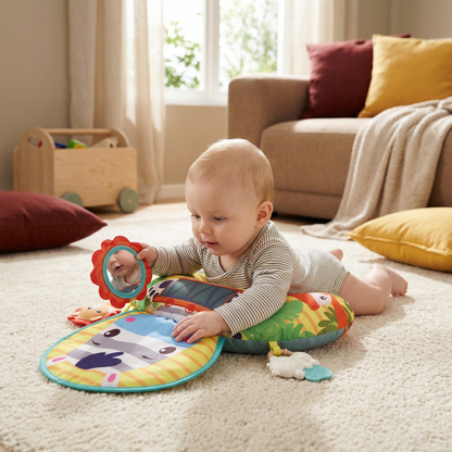 Baby Training Pillow for Tummy Time with Play Arch – Supports Sensory Development & Early Growth