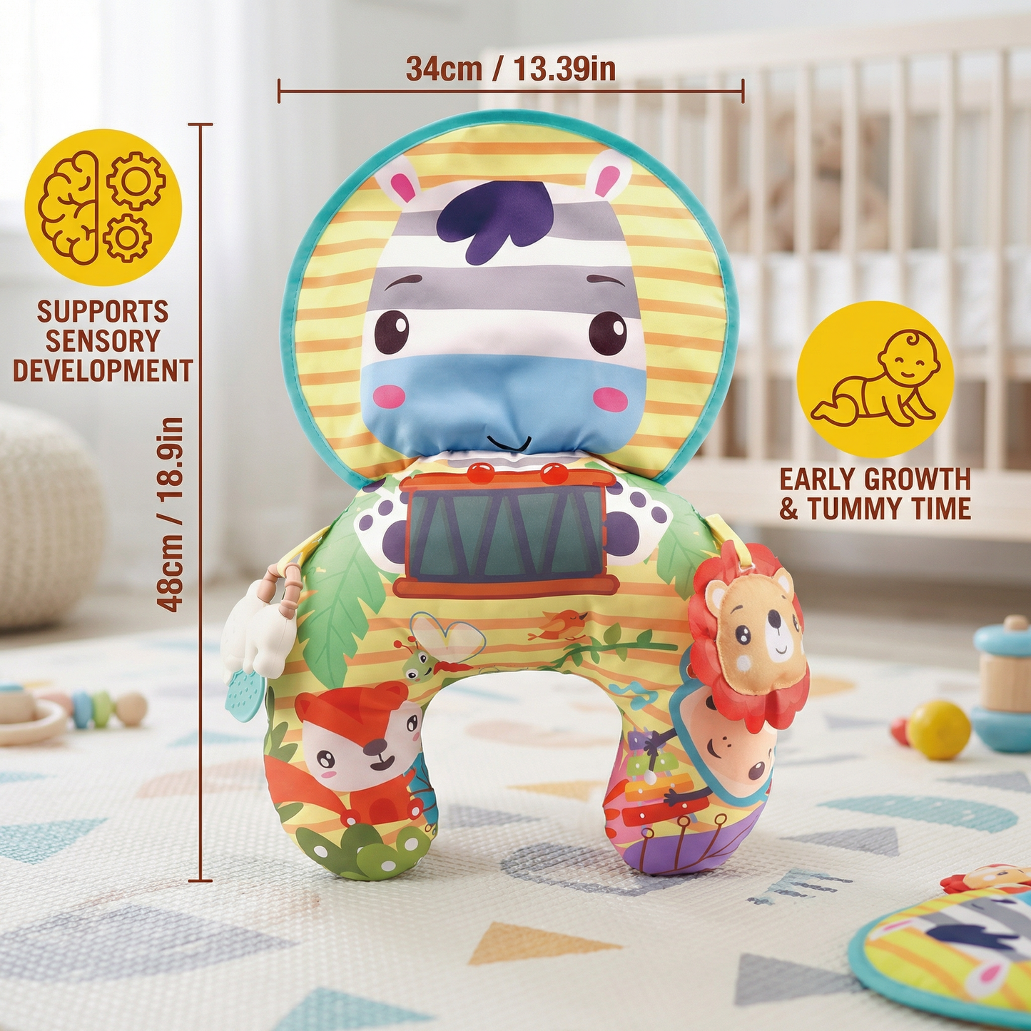 Baby Training Pillow for Tummy Time with Play Arch – Supports Sensory Development & Early Growth