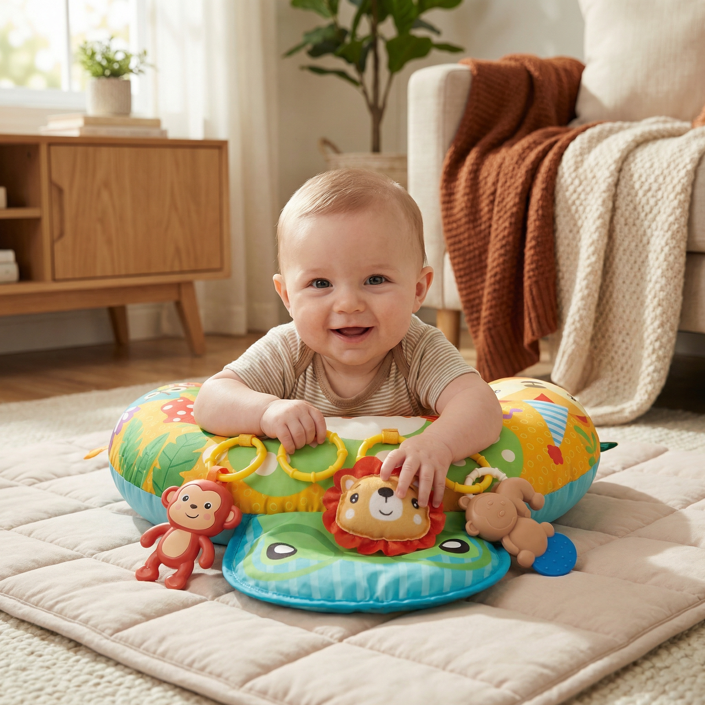 Baby Training Pillow for Tummy Time with Play Arch – Supports Sensory Development & Early Growth