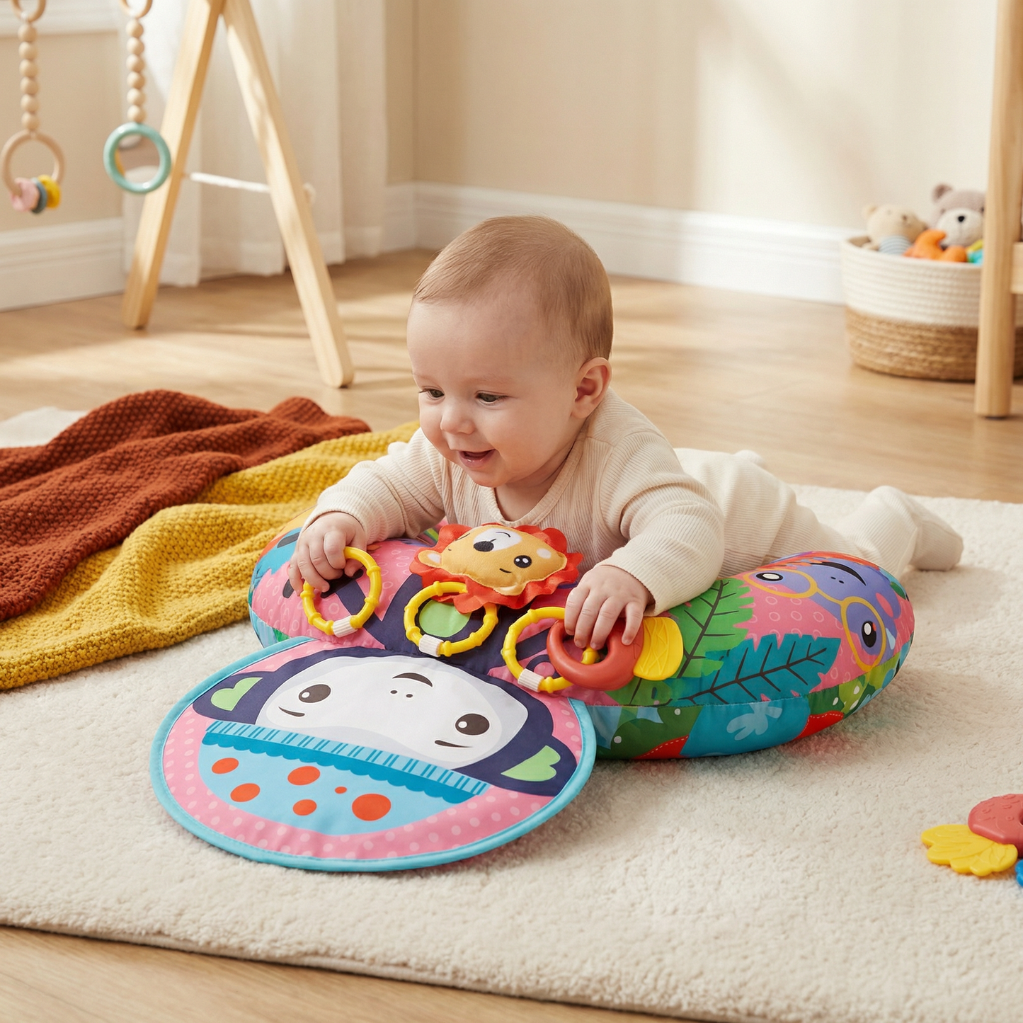 Baby Training Pillow for Tummy Time with Play Arch – Supports Sensory Development & Early Growth