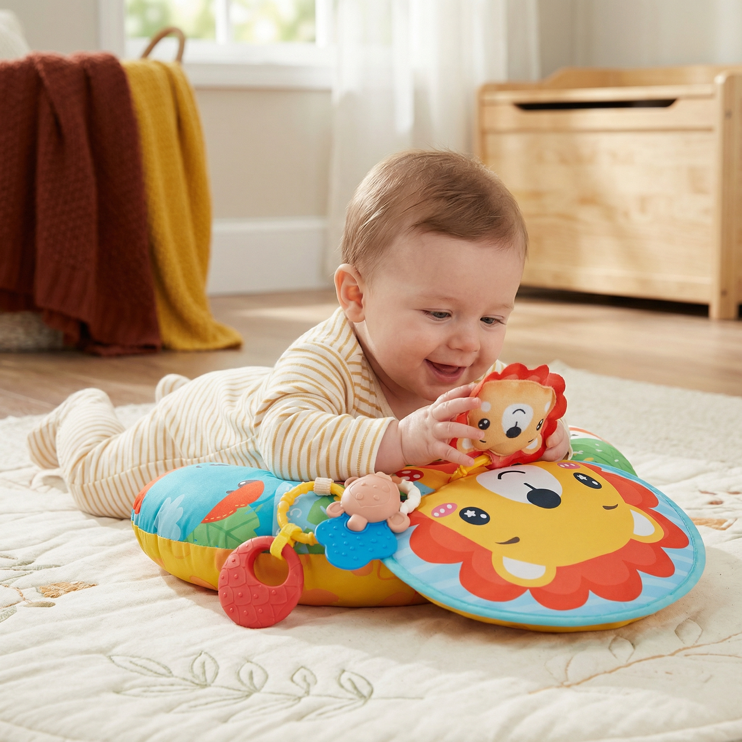 Baby Training Pillow for Tummy Time with Play Arch – Supports Sensory Development & Early Growth