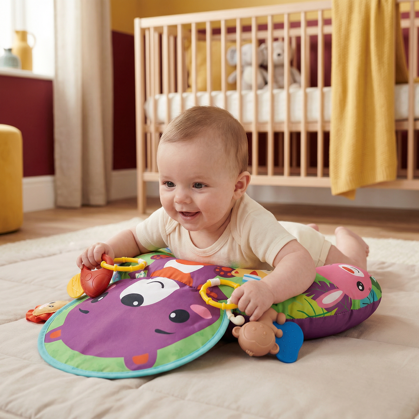 Baby Training Pillow for Tummy Time with Play Arch – Supports Sensory Development & Early Growth
