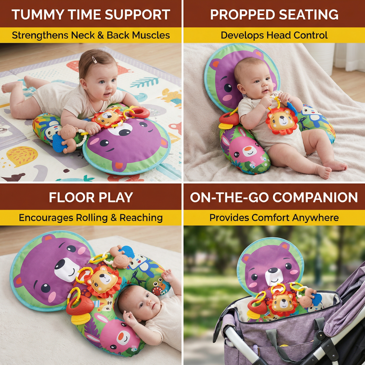Baby Training Pillow for Tummy Time with Play Arch – Supports Sensory Development & Early Growth