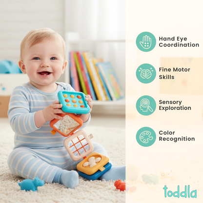 Montessori Activity Cube 7 in 1 – Sensory Busy Cube for Toddlers Ages 1+ – Travel Toy