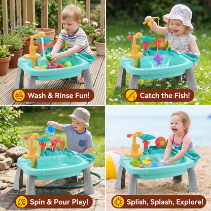 Ergonomic Elevated Kids Kitchen Sink Playset with Electric Running Water