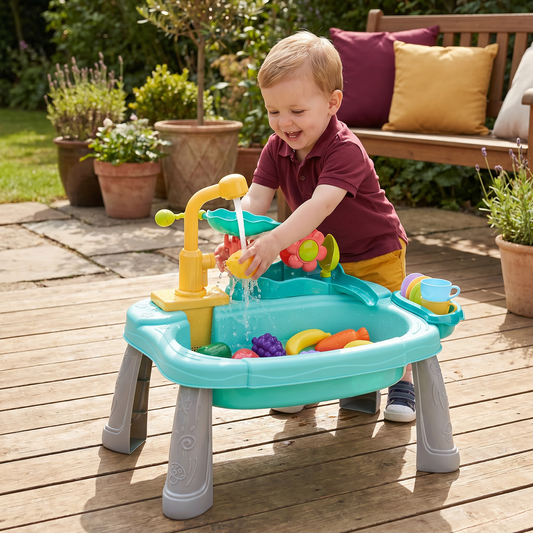 Ergonomic Elevated Kids Kitchen Sink Playset with Electric Running Water