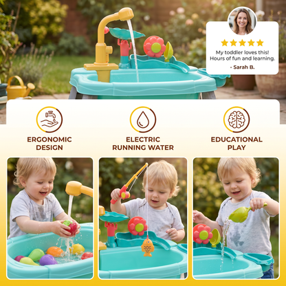 Ergonomic Elevated Kids Kitchen Sink Playset with Electric Running Water